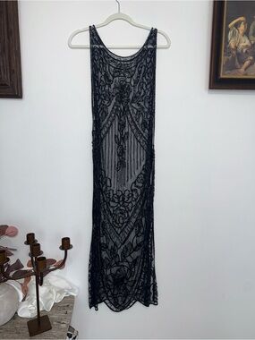 1920’s Sheer Black Beaded Maxi Dress